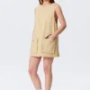 Minivestido tipo pichi de lona de algodón de estilo utilitario – Amarillo claro