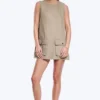 Minivestido tipo pichi de lona de algodón de estilo utilitario – Beige Minivestido tipo pichi de lona de algodón de estilo utilitario – Beige