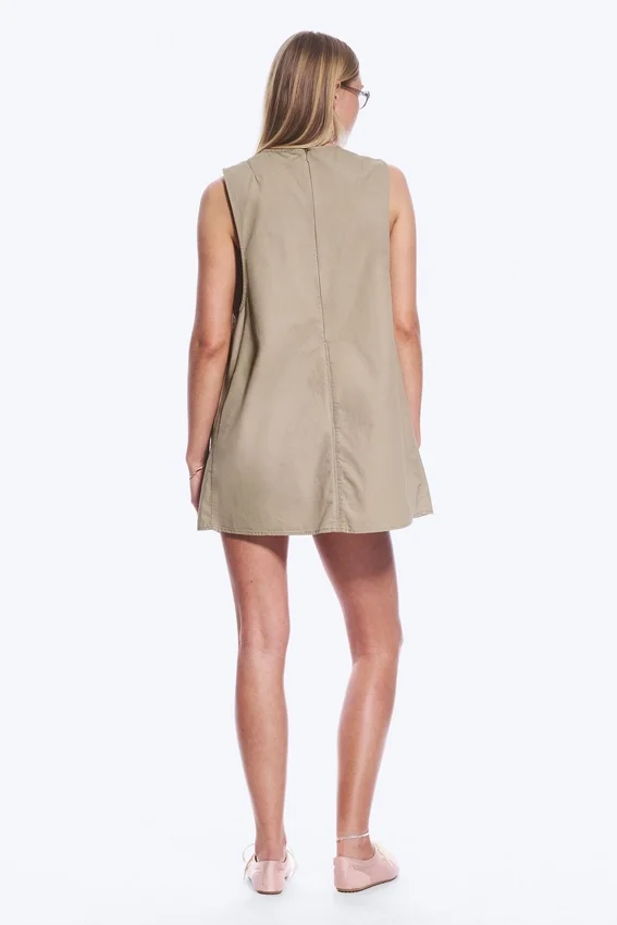 Minivestido tipo pichi de lona de algodón de estilo utilitario – Beige Minivestido tipo pichi de lona de algodón de estilo utilitario – Beige