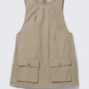 Minivestido tipo pichi de lona de algodón de estilo utilitario – Beige Minivestido tipo pichi de lona de algodón de estilo utilitario – Beige