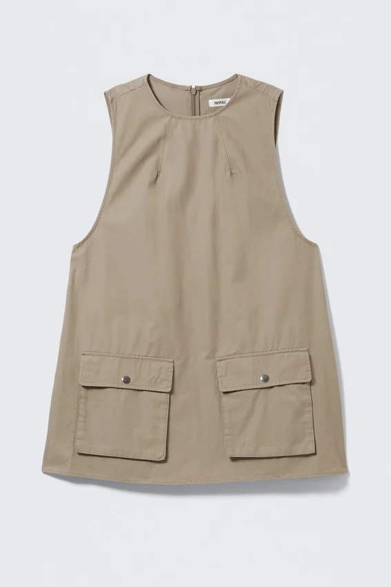 Minivestido tipo pichi de lona de algodón de estilo utilitario – Beige Minivestido tipo pichi de lona de algodón de estilo utilitario – Beige