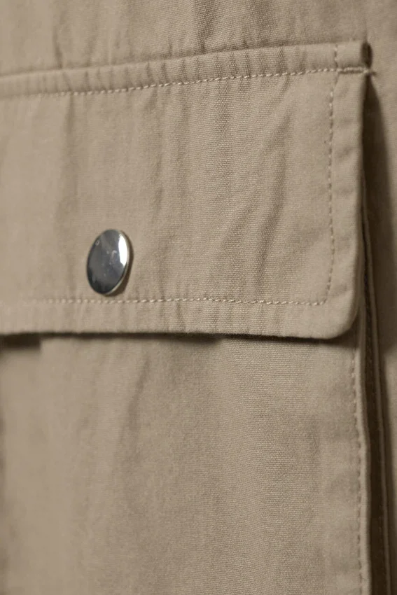 Minivestido tipo pichi de lona de algodón de estilo utilitario – Beige Minivestido tipo pichi de lona de algodón de estilo utilitario – Beige
