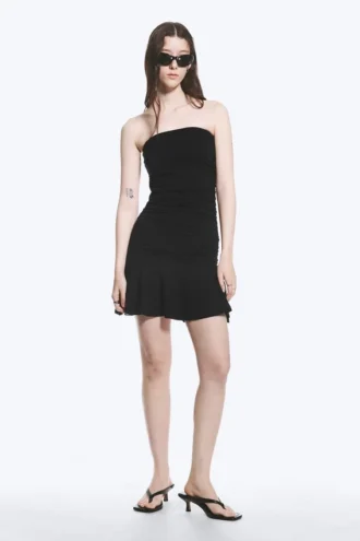 Minivestido tubo con fruncidos – Negro