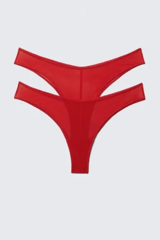 Pack de 2 braguitas brasileñas de malla de talle medio – Rojo brillante