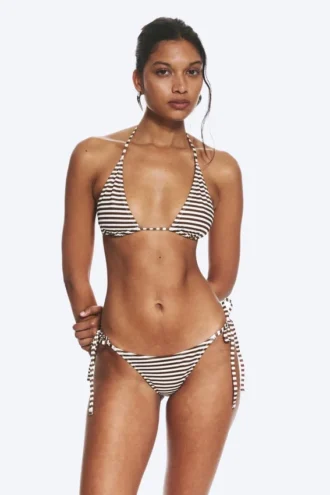 Pack de 2 braguitas de bikini con lazos – Negro + Rayas marrón/blanco