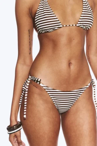 Pack de 2 braguitas de bikini con lazos – Negro + Rayas marrón/blanco