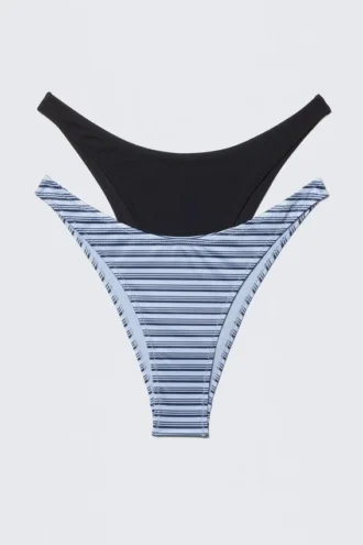 Pack de 2 braguitas de bikini mini brasileñas – Rayas negras y azules