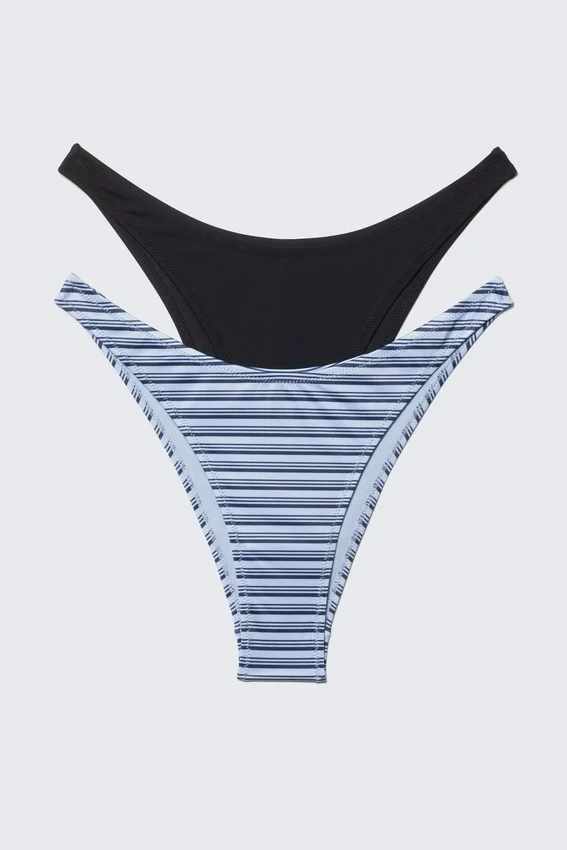 Pack de 2 braguitas de bikini mini brasileñas – Rayas negras y azules Pack de 2 braguitas de bikini mini brasileñas – Rayas negras y azules