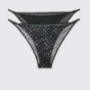 Pack de 2 braguitas tanga brasileñas de malla estampadas – Negro – Lunares