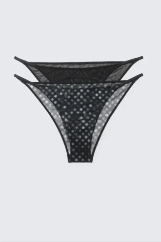 Pack de 2 braguitas tanga brasileñas de malla estampadas – Negro – Lunares