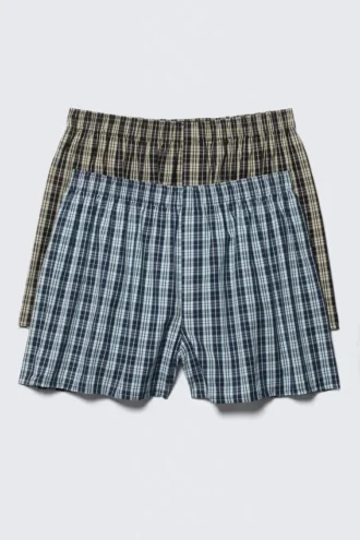 Pack de 2 bóxers – Beige y azul a cuadros