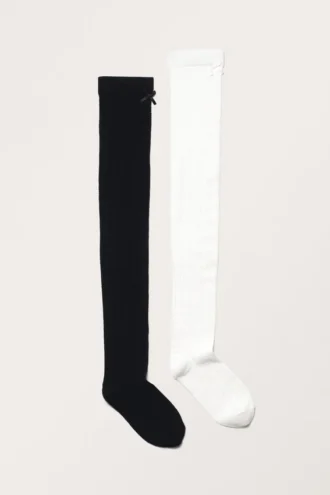 Pack de 2 calcetines hasta la rodilla de punto calado – Negro y blanco