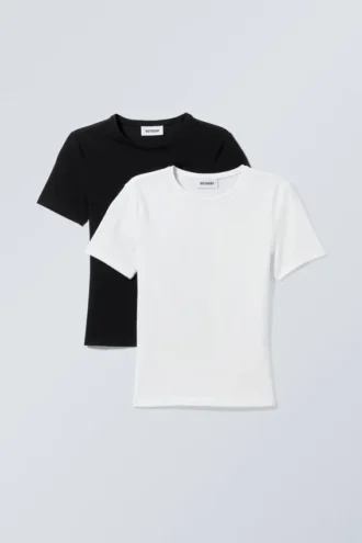 Pack de 2 camisetas de corte ajustado – Negro y blanco