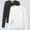Pack de 2 camisetas de manga larga de corte ajustado – Negro y blanco Pack de 2 camisetas de manga larga de corte ajustado – Negro y blanco