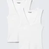 Pack de 2 camisetas de tirantes de cuello en V acanaladas – Blanco