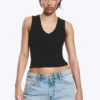 Pack de 2 camisetas de tirantes de cuello en V acanaladas – Negro