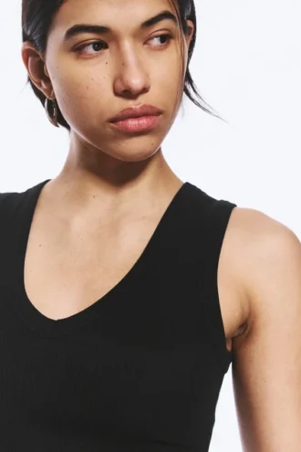 Pack de 2 camisetas de tirantes de cuello en V acanaladas – Negro