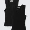 Pack de 2 camisetas de tirantes de cuello en V acanaladas – Negro