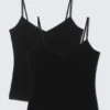 Pack de 2 camisetas sin mangas de algodón con cuello en V ajustado – Negro Pack de 2 camisetas sin mangas de algodón con cuello en V ajustado – Negro