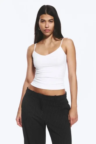 Pack de 2 camisetas sin mangas de algodón con cuello en V y corte entallado – Blanco