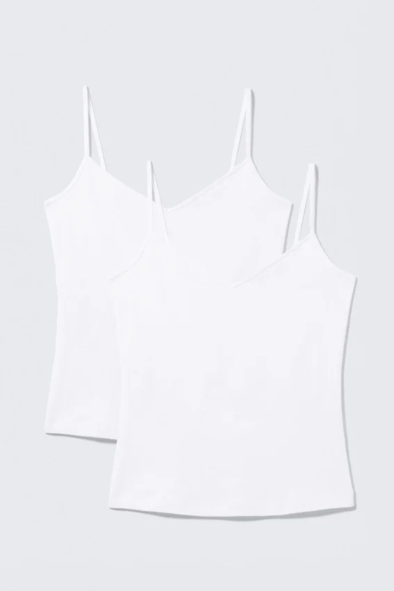 Pack de 2 camisetas sin mangas de algodón con cuello en V y corte entallado – Blanco Pack de 2 camisetas sin mangas de algodón con cuello en V y corte entallado – Blanco
