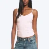 Pack de 2 camisetas sin mangas de algodón de corte ajustado con cuello en V – Rosa empolvado claro/Negro