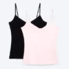 Pack de 2 camisetas sin mangas de algodón de corte ajustado con cuello en V – Rosa empolvado claro/Negro