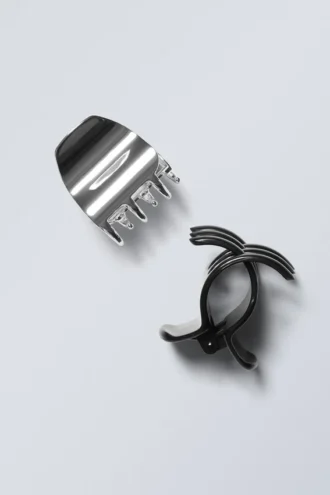 Pack de 2 mini pinzas para el pelo – Negro/Plata
