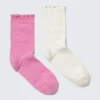 Pack de 2 pares de calcetines con volantes y estampado floral – Rosa y blanco Pack de 2 pares de calcetines con volantes y estampado floral – Rosa y blanco