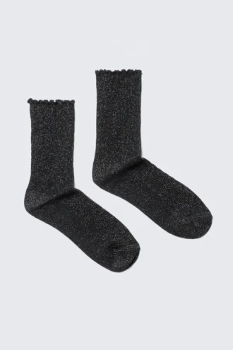 Pack de 2 pares de calcetines cortos con volantes y purpurina – Purpurina negra