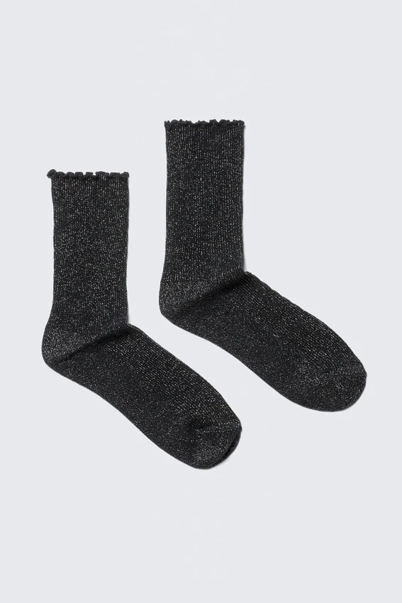 Pack de 2 pares de calcetines cortos con volantes y purpurina – Purpurina negra Pack de 2 pares de calcetines cortos con volantes y purpurina – Purpurina negra