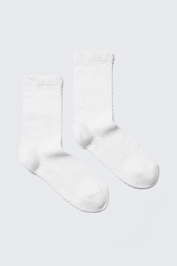 Pack de 2 pares de calcetines cortos de algodón con punto calado – Blanco Pack de 2 pares de calcetines cortos de algodón con punto calado – Blanco