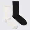 Pack de 2 pares de calcetines cortos de algodón con punto calado – Negro y blanco