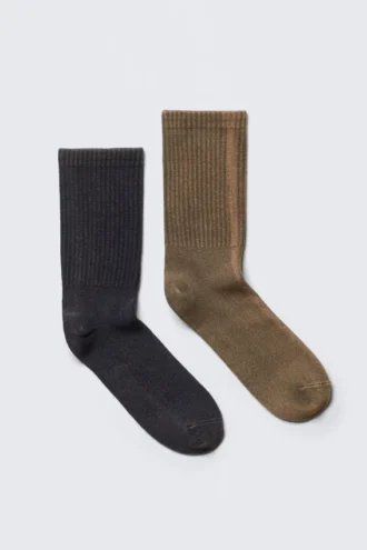 Pack de 2 pares de calcetines cortos lavados – Azul oscuro y beige