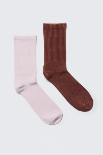 Pack de 2 pares de calcetines cortos lavados – Rosa claro/Óxido