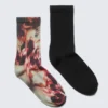 Pack de 2 pares de calcetines cortos teñidos al estilo tie-dye: rojo tie-dye y negro liso