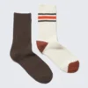 Pack de 2 pares de calcetines de caña media acanalados – Marrón liso y con estampados en crema