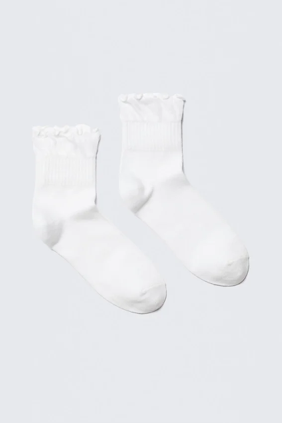 Pack de 2 pares de calcetines de mezcla de algodón con borde con volantes – Blanco Pack de 2 pares de calcetines de mezcla de algodón con borde con volantes – Blanco