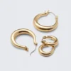 Pack de 2 pendientes de aro pulidos – Dorados