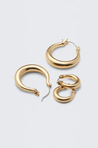 Pack de 2 pendientes de aro pulidos – Dorados