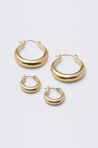Pack de 2 pendientes de aro pulidos – Dorados