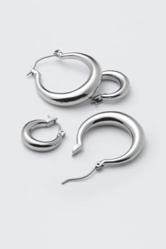 Pack de 2 pendientes de aro pulidos – Plata