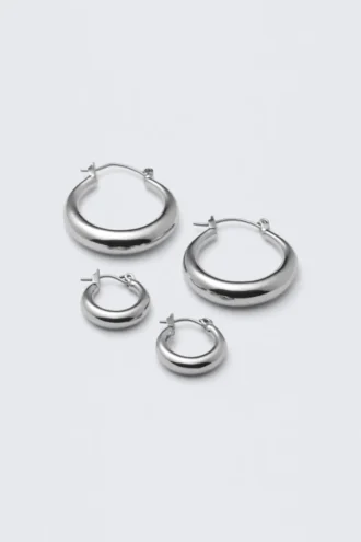 Pack de 2 pendientes de aro pulidos – Plata