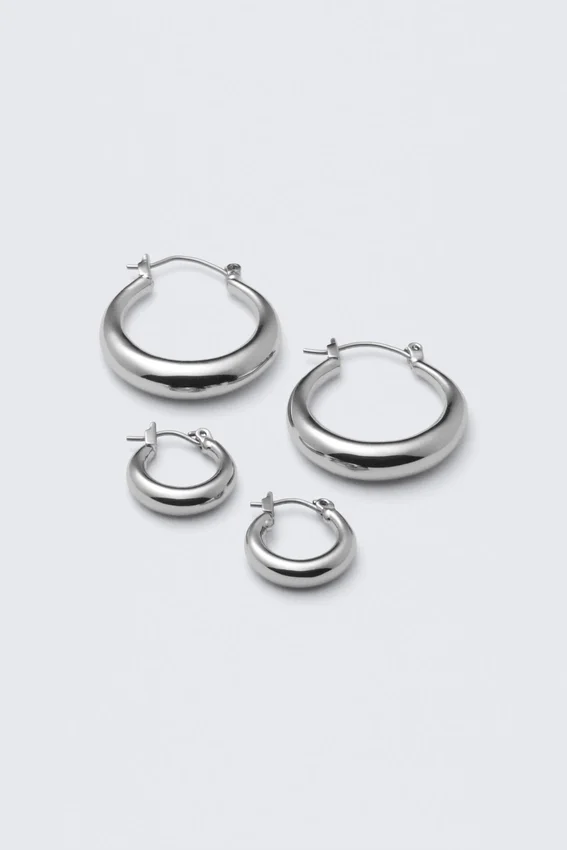 Pack de 2 pendientes de aro pulidos – Plata Pack de 2 pendientes de aro pulidos – Plata
