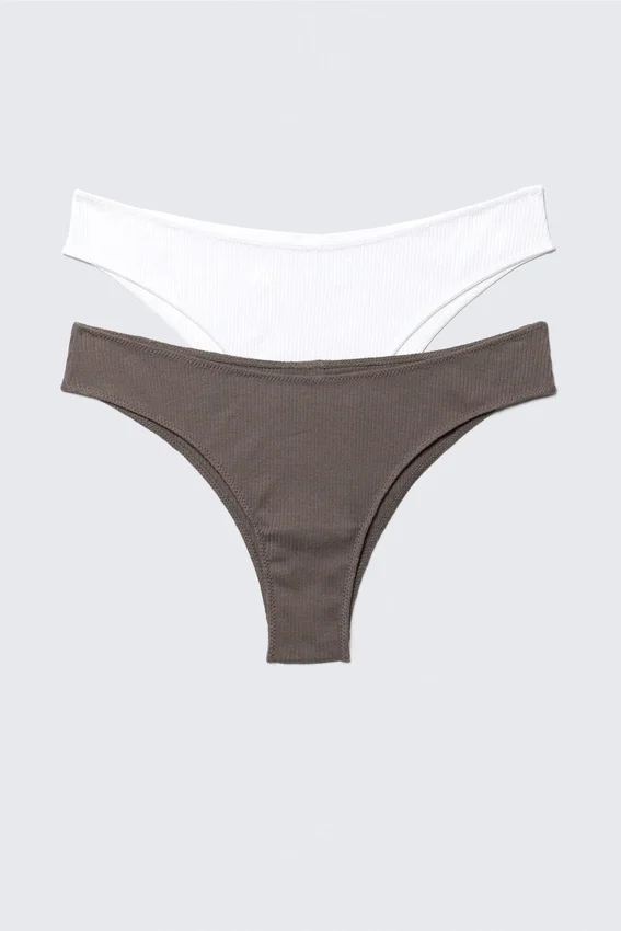 Pack de 2 slips brasileños acanalados – Blanco y gris lavado Pack de 2 slips brasileños acanalados – Blanco y gris lavado
