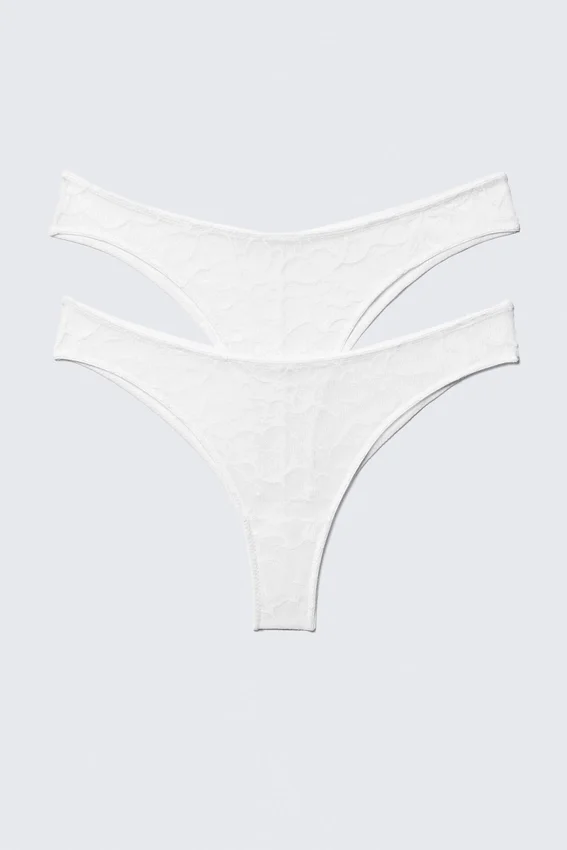 Pack de 2 slips brasileños de encaje con remolinos – Blanco Pack de 2 slips brasileños de encaje con remolinos – Blanco