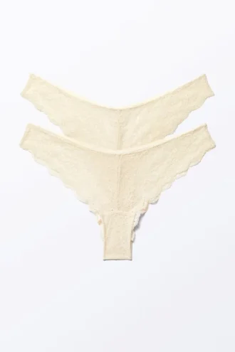 Pack de 2 slips brasileños de encaje Lacey – Beige claro