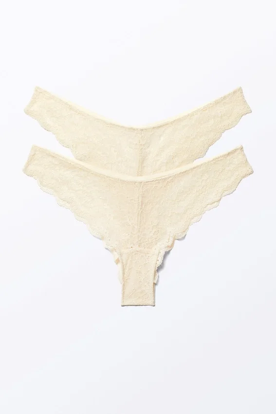 Pack de 2 slips brasileños de encaje Lacey – Beige claro Pack de 2 slips brasileños de encaje Lacey – Beige claro