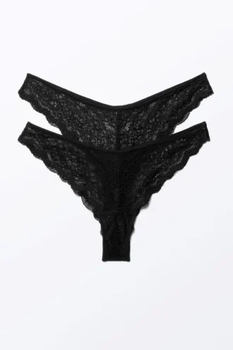 Pack de 2 slips brasileños de encaje Lacey – Negro