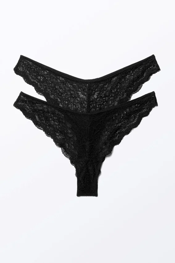 Pack de 2 slips brasileños de encaje Lacey – Negro Pack de 2 slips brasileños de encaje Lacey – Negro